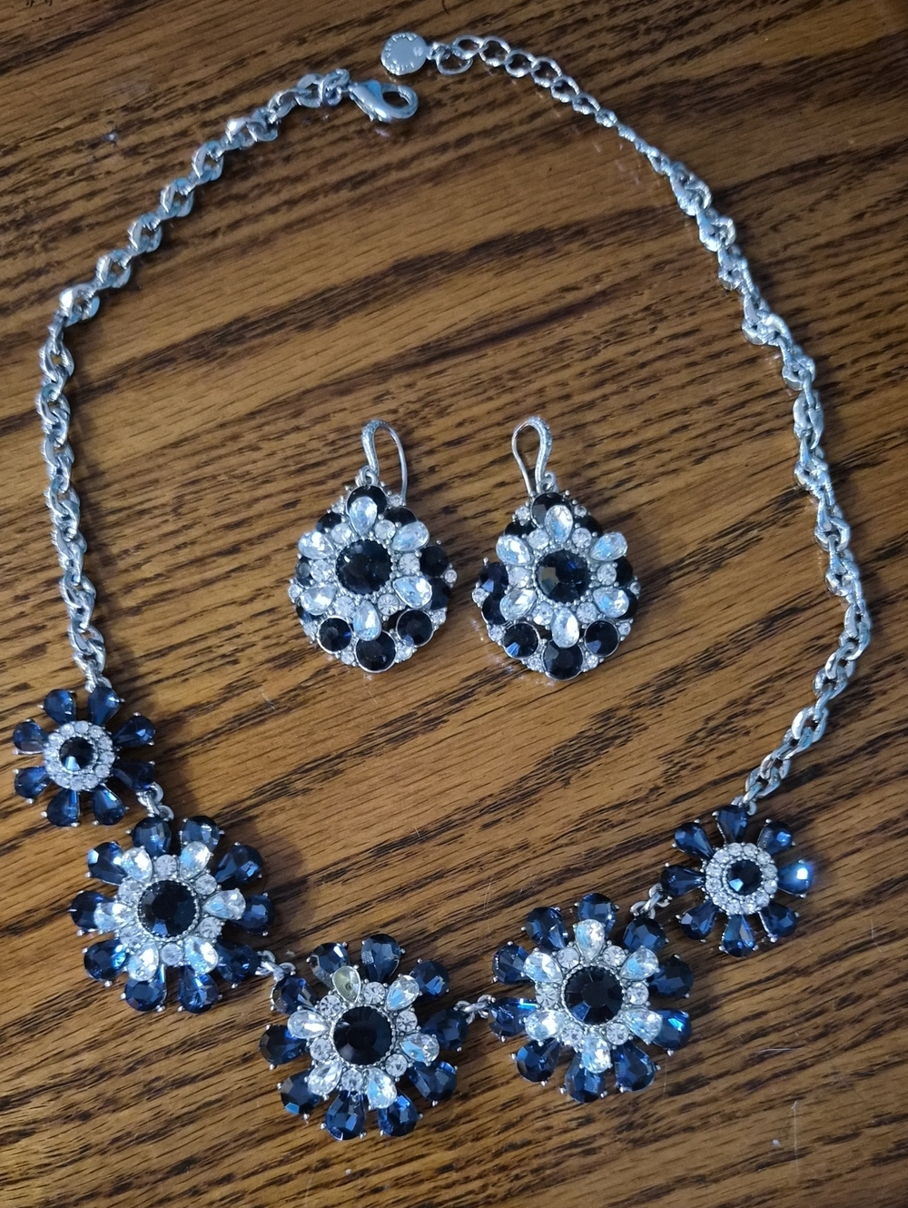 Charter Club Silver-Tone Blue Crystal Floral Necklace & Earrings Set